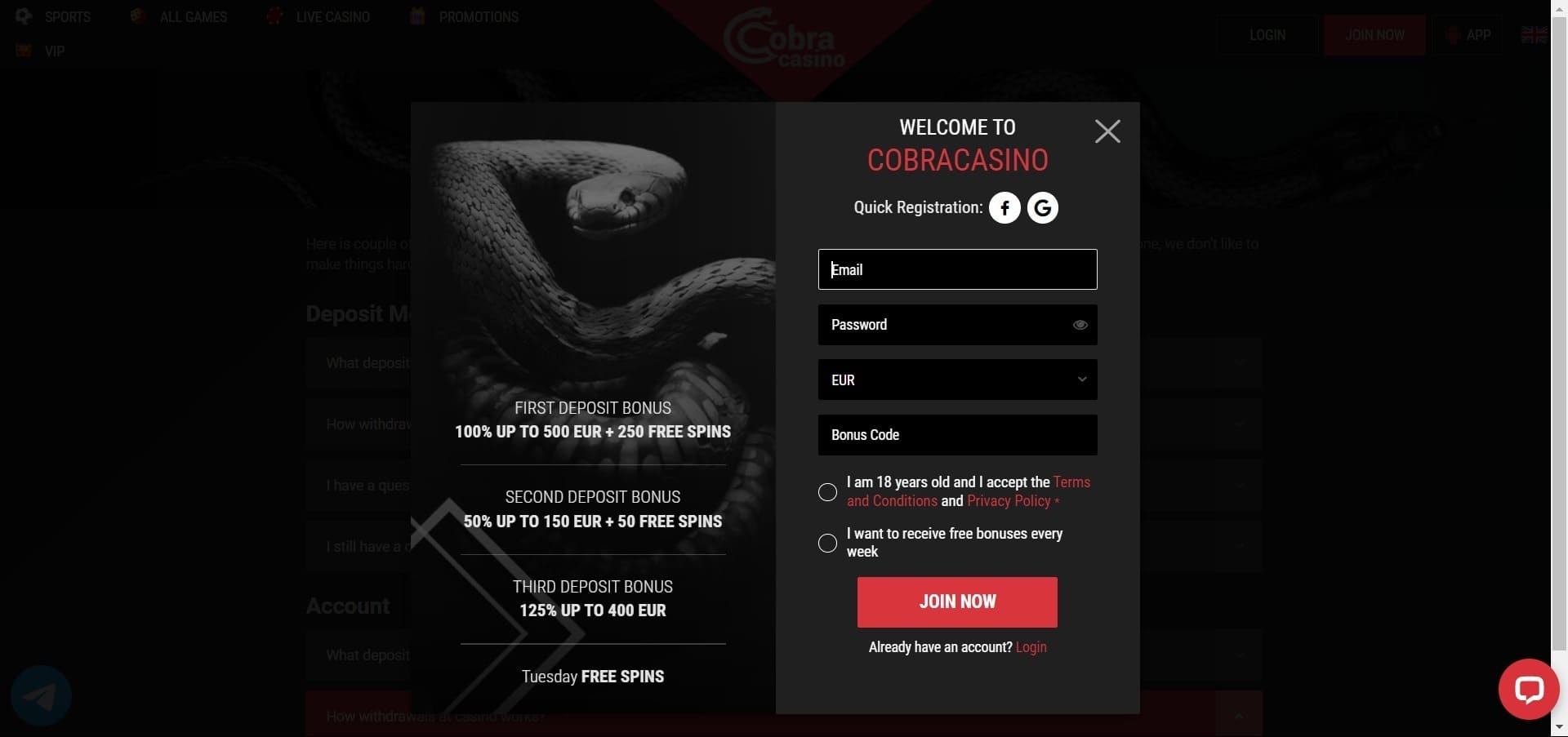 Επαφές Cobra casino