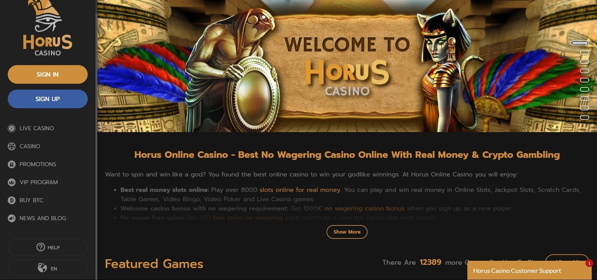 Επίσημος ιστότοπος της Horus casino